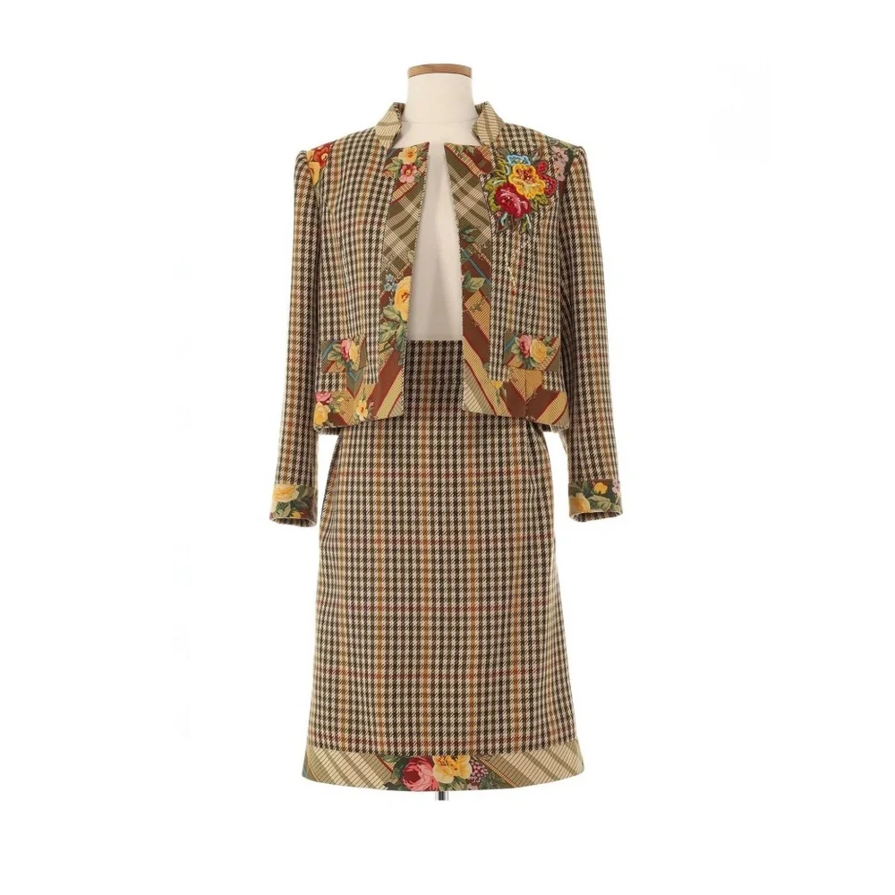 Vintage Christian Lacroix Paris Embroidered Floral Wool Jacket & Skirt Set F - Picture 1 of 7